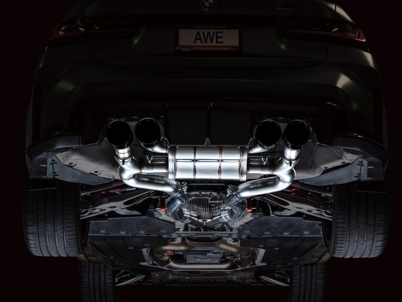 BMW M4 Performance Exhaust - AWE Tuning - SwitchPath Cat-Back, Valve-Controlled, Quad 4.5 in Double-Walled Slash-Cut Tips (Diamond Black), 180 Technology - Diamond Black - `21-`27